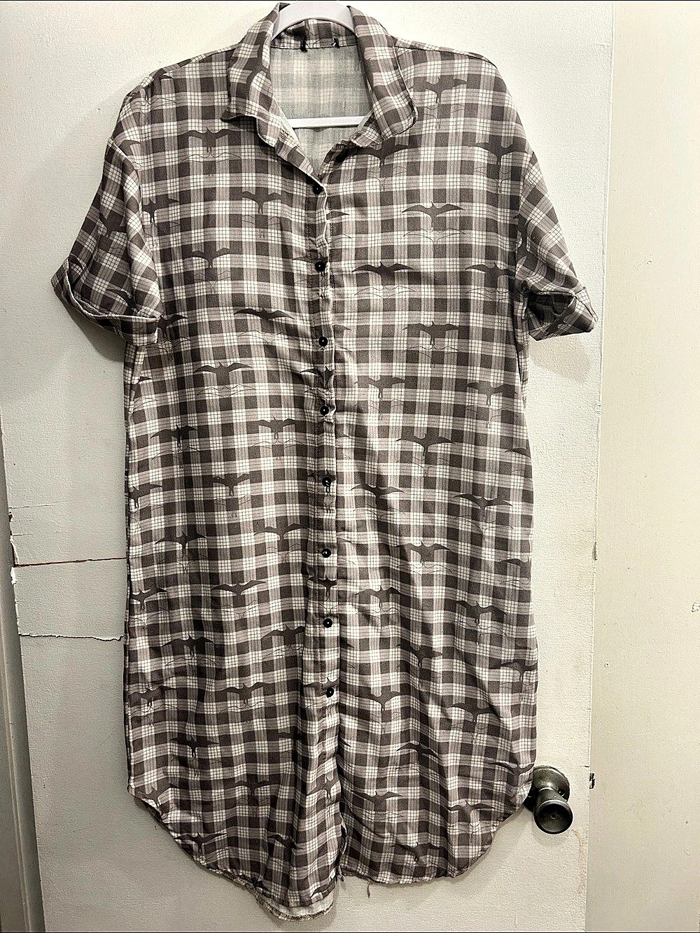 Womens palaka Short Sleeve Shirt dress in Gray & White Like New